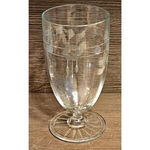 Vtg Stemware by Standard Glass Co. Cut Iced Tea Stem Floral & Dots SGM2 Set of 2